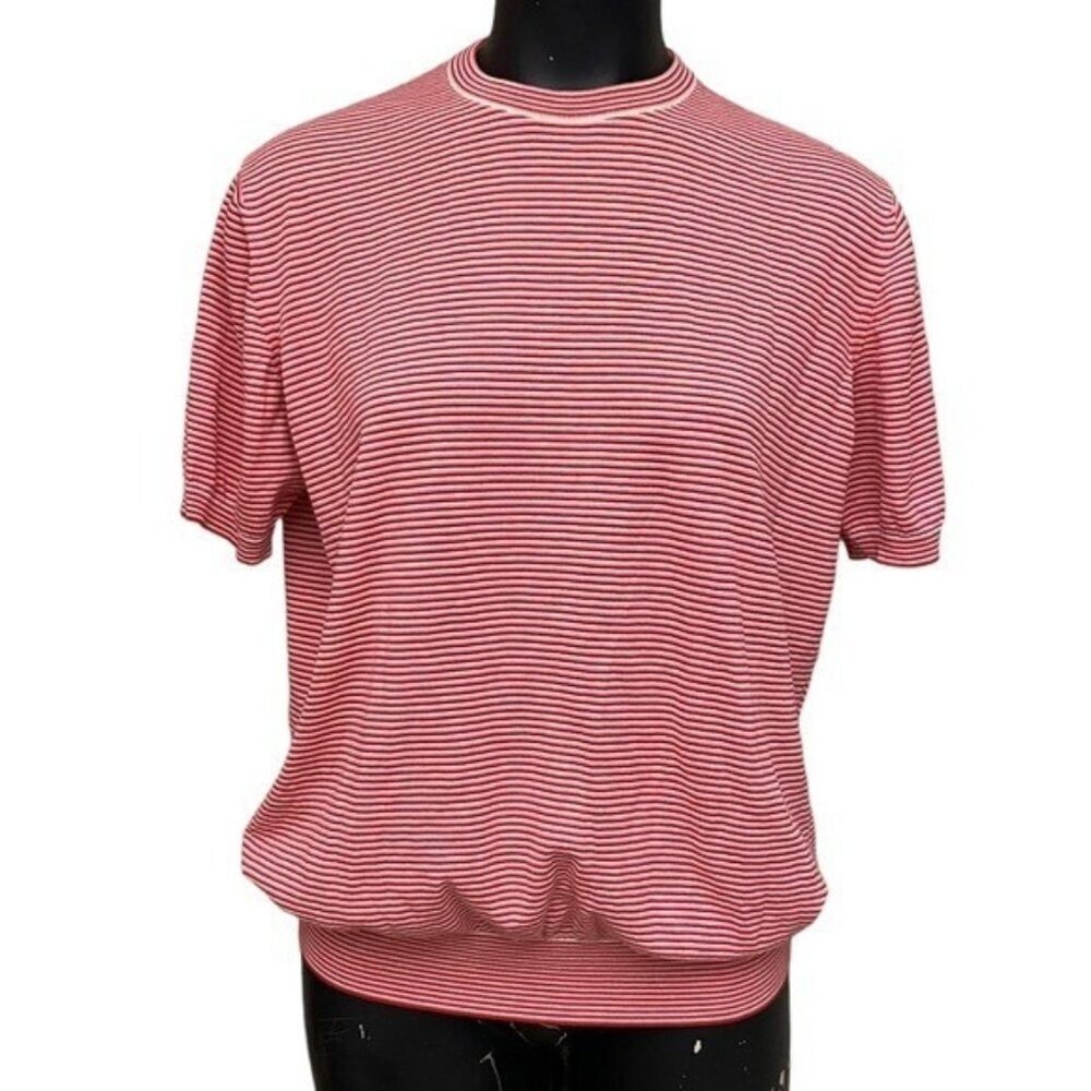 Gentry Portofino Red White Stripe Cotton Knit Top Size Large